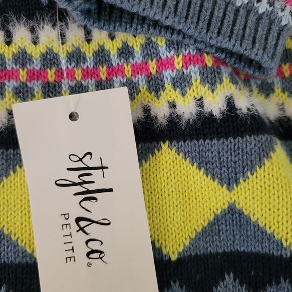 "Style & Co " Woman's long sleeve sweater Size: PP fair Isle Strip/ Indigo NWT - Picture 6 of 8